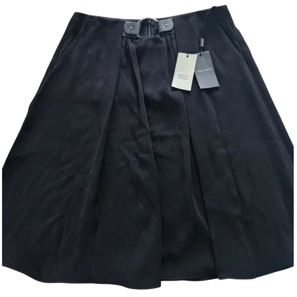 Giorgio Armani Black Draped Midi Skirt Belt Detail Made in Italy A-Line Classic